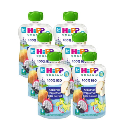 Pack de 6 saquetas Dragon (maçã, pera, pitaia e groselha) Bio HiPP