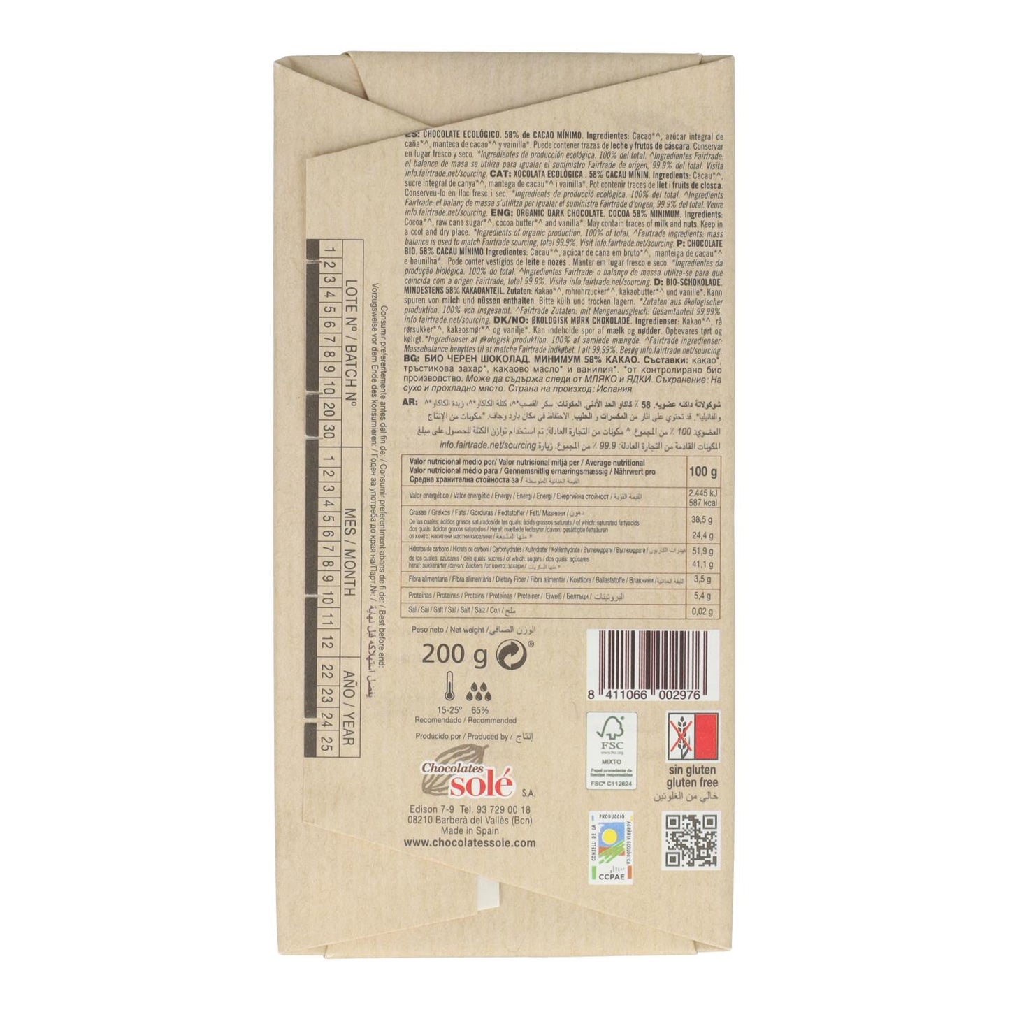 Solé Sobremesa Orgânica Chocolate 200 gr