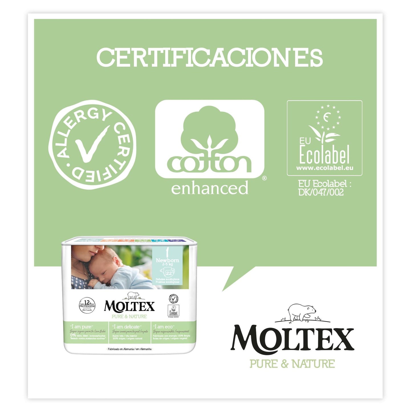 Pack poupança Fraldas T1 (2-5kg) Moltex Pure &amp; Nature, 88 unidades