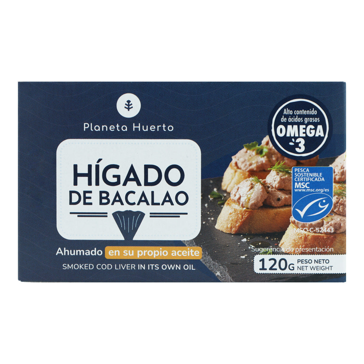 Hígado de bacalao MSC en su propio aceite pesca sostenible Planeta Huerto 120 g