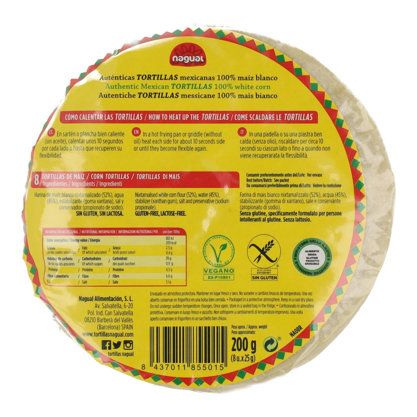 Tortilhas de milho sem glúten Nagual 8x20 g