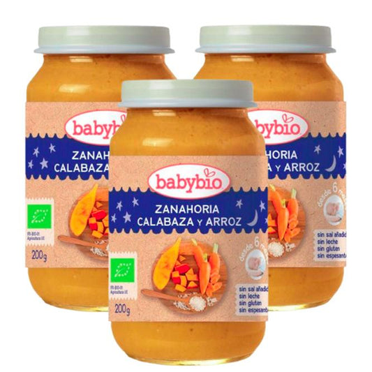 Pacote Promocional 3x Pote Boa Noite Cenoura, Abóbora e Arroz, 200 g. Babybio
