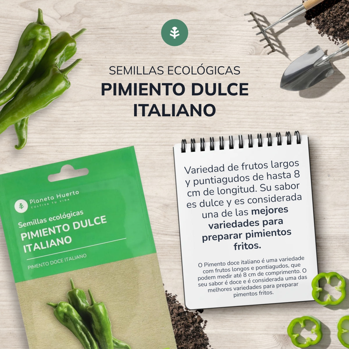 Sementes orgânicas de pimento doce italiano da Planeta Huerto