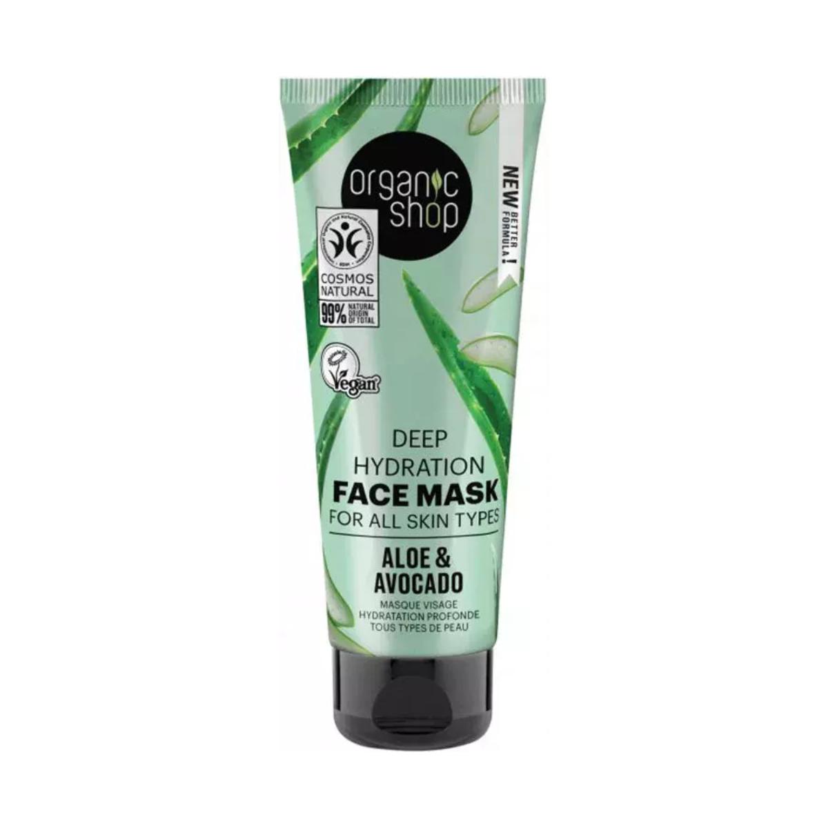 Máscara Facial de Hidratação Profunda com Abacate e Aloé Vera, Organic Shop 75 ml