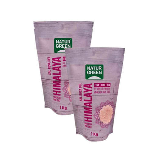 Embalagem de 2 unidades de sal rosa fino do Himalaia Naturgreen 1 kg