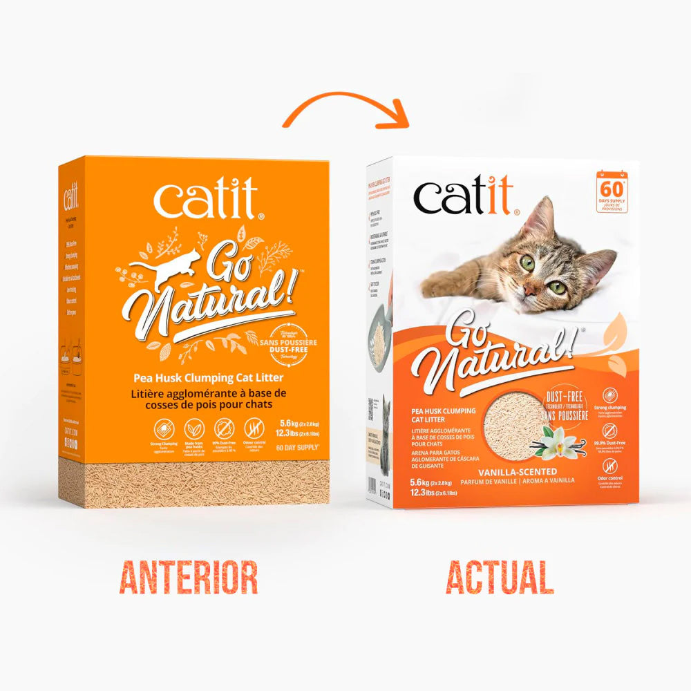 Arena aglomerante ecológica de cáscara de guisantes aroma vainilla Go Natural! 5,6 kg Catit