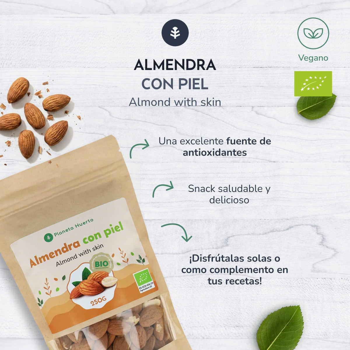 Amêndoas naturais com pele ECO Planeta Huerto 1 kg