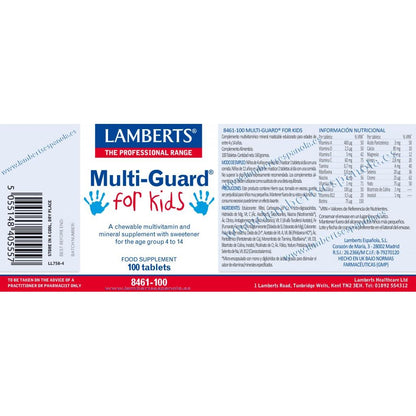 Pack de 2 Multi-Guard para Crianças. Vitaminas e Minerais, Lamberts, 100 comprimidos para mastigar.