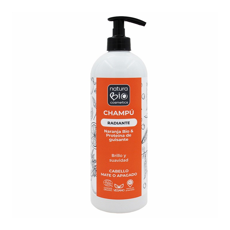 Champô Radiante Natural com Proteína Orgânica de Laranja e Ervilha, NaturaBIO Cosmetics, 740 ml