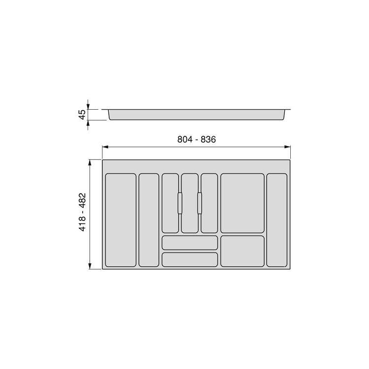 Porta-talheres Emuca Optima para gaveta de cozinha, módulo 900 mm, Plástico, Cinza