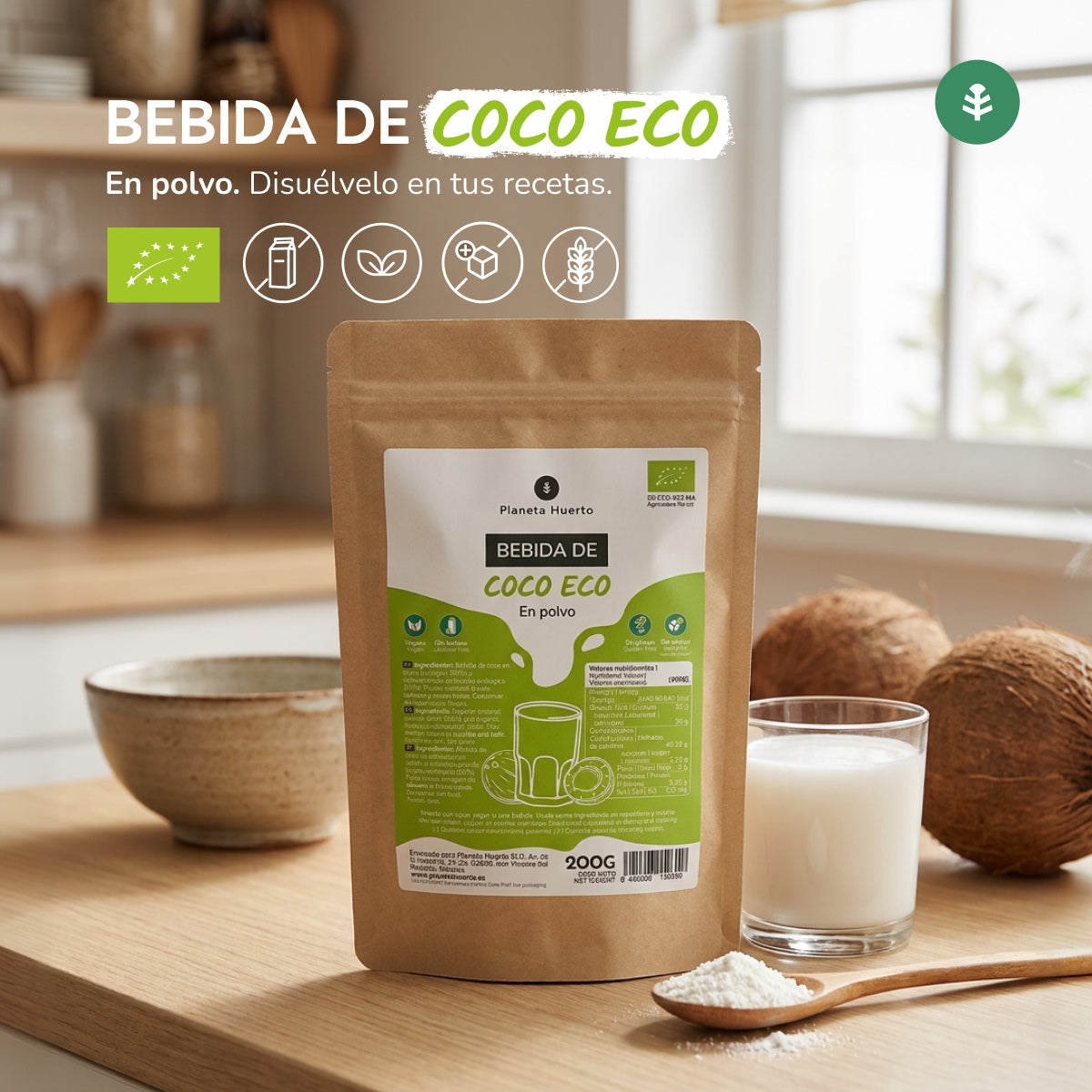 Bebida de coco em pó ECO Planeta Huerto 200 gr