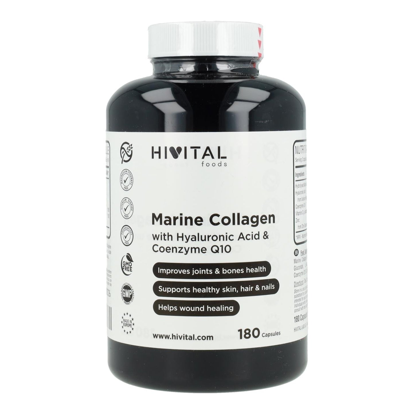 Colagénio Marinho com Ácido Hialurónico, Coenzima Q10, Vitamina C e Zinco Hivital 180 cápsulas