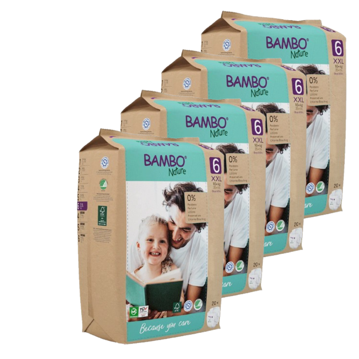 Fraldas Bambo Nature T6 (+16kg) pacote económico 80 unidades