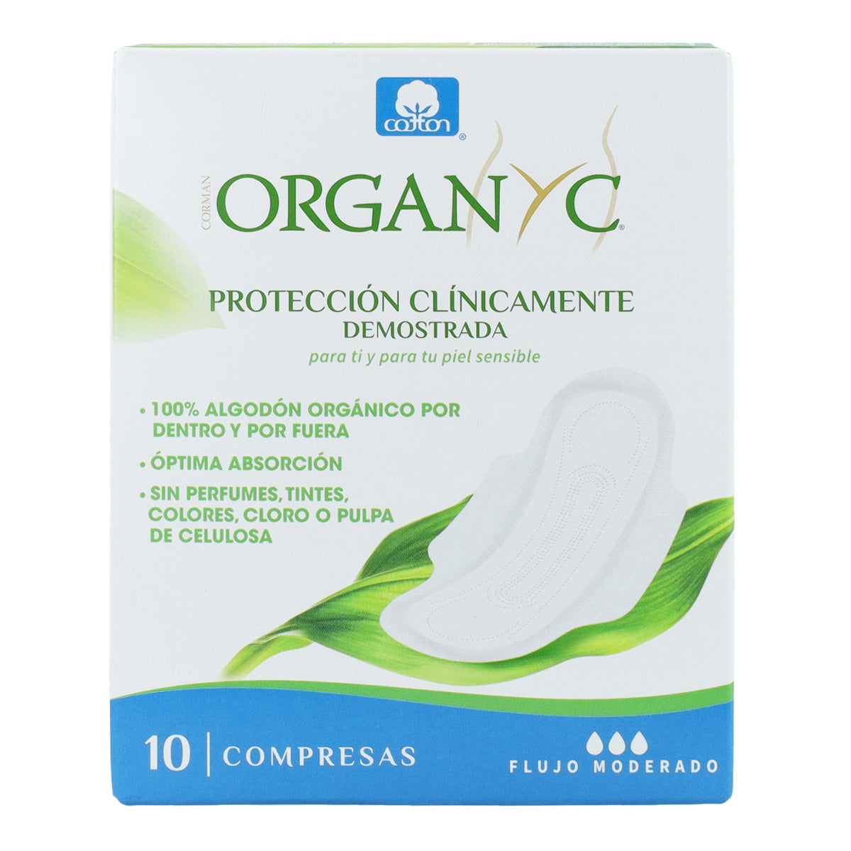 Pensos Diários Organyc com Abas em Saquetas Individuais, 10 Unidades