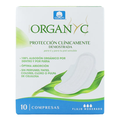 Pensos Diários Organyc com Abas em Saquetas Individuais, 10 Unidades