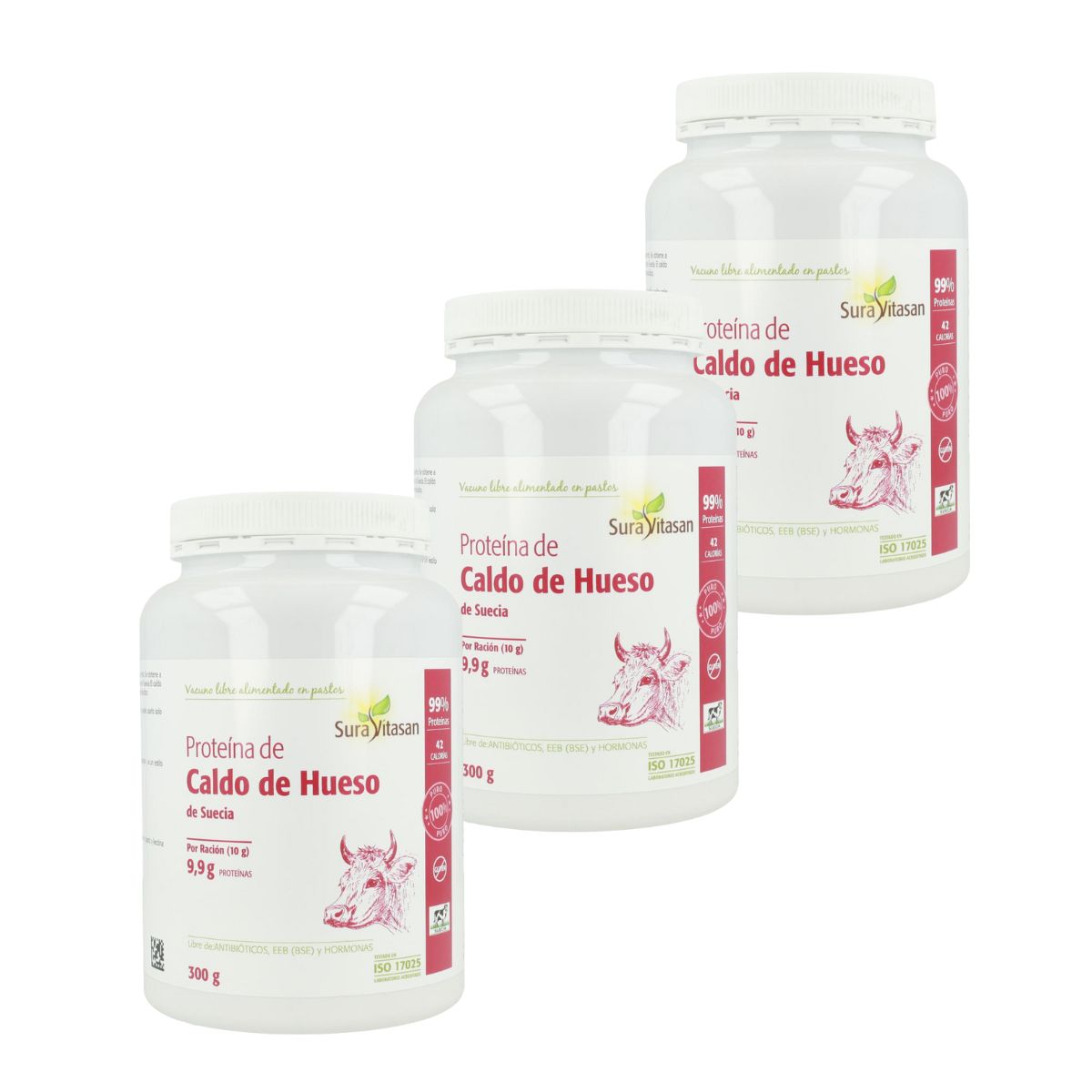 Embalagem de 3 x Proteína de Caldo de Osso 300 g Sura Vitasan