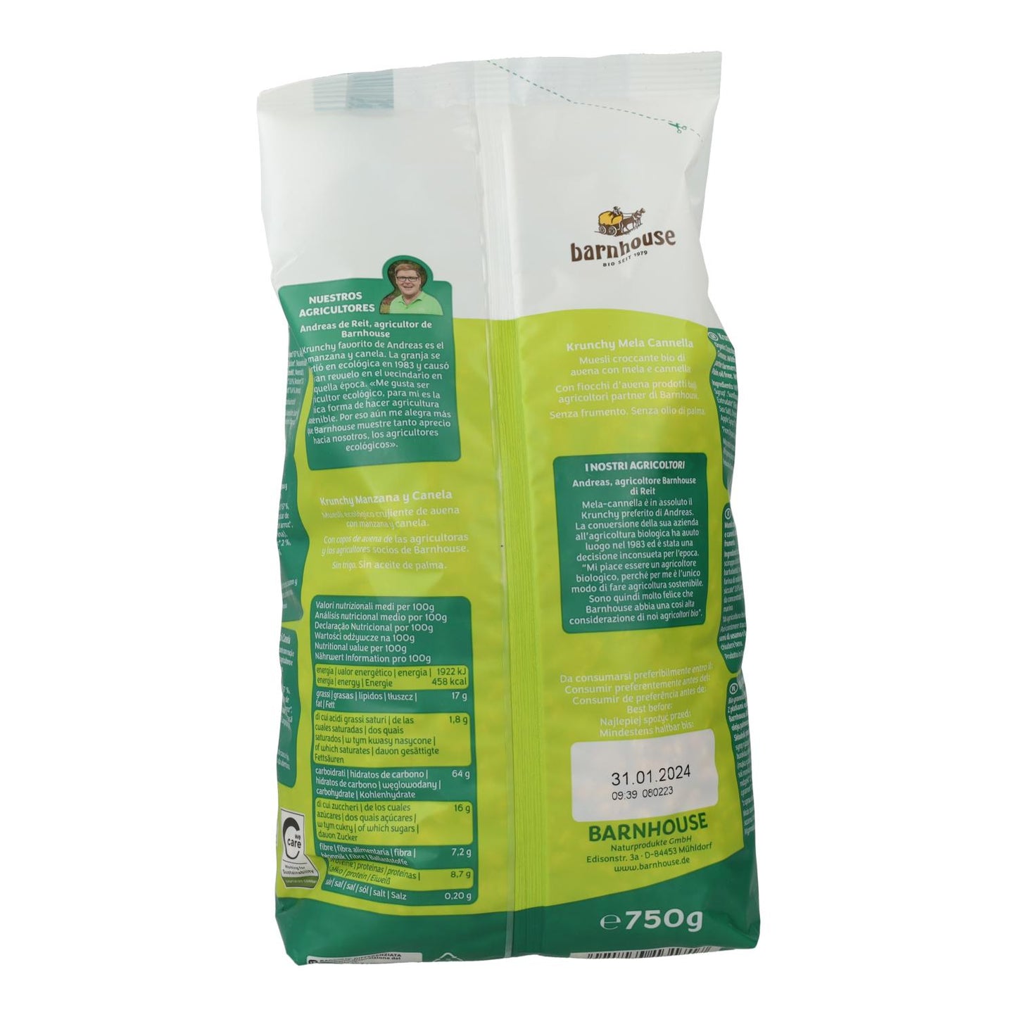 Embalagem de 2 Muesli Crocante de Maçã e Canela BIO, Barnhouse, 750 gr