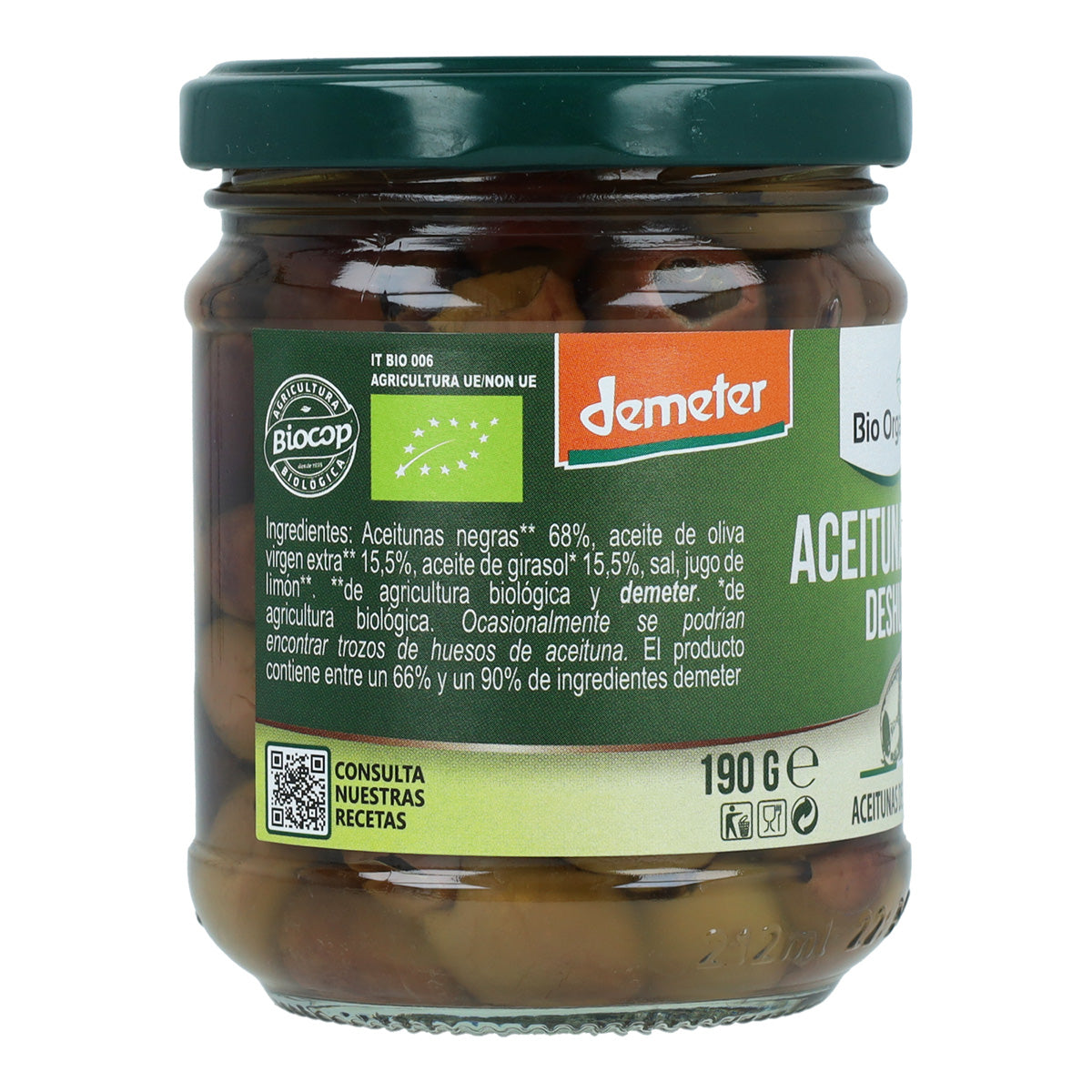 Azeitonas pretas sem caroço Bio Organica Itália 190 gr