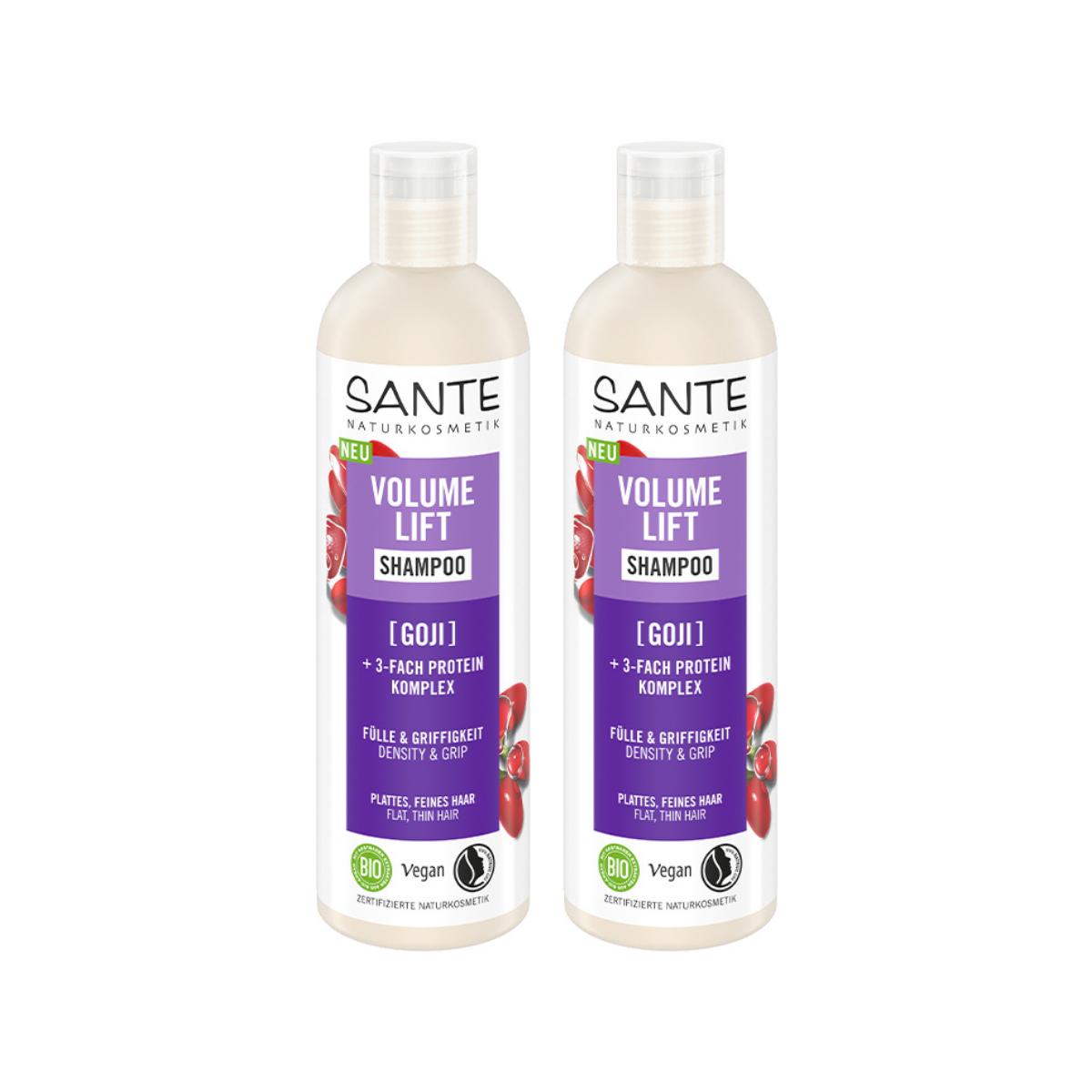 Embalagem com 2 champôs de volume Sante goji 250 ml