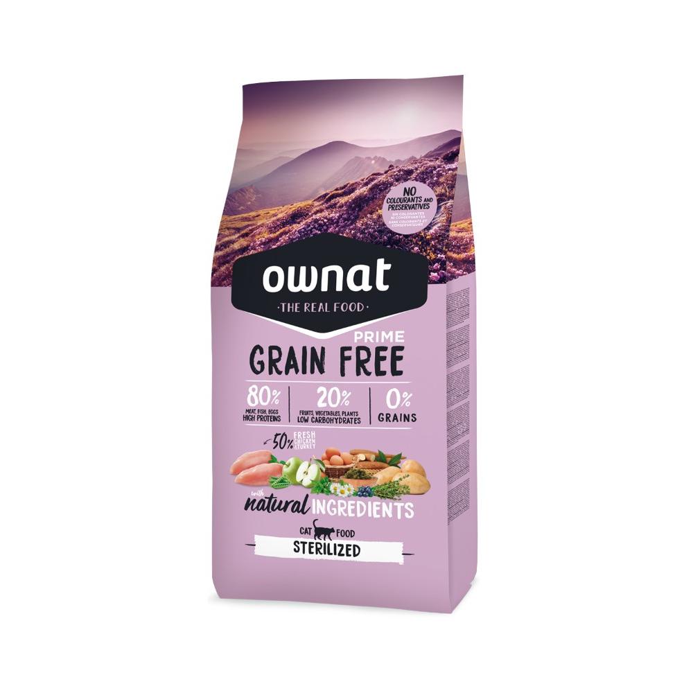 Ração esterilizada Ownat Grain Free Prime para gatos esterilizados 8 kg
