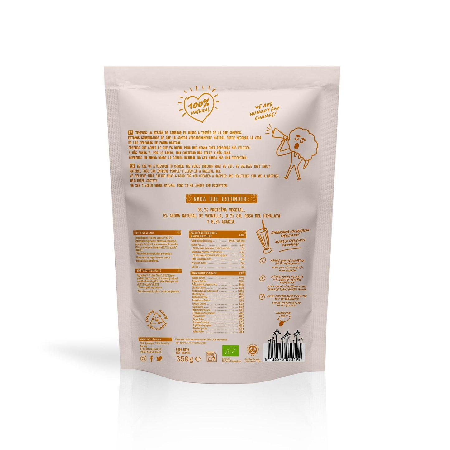 Proteína Vegan de Baunilha, 350g. Natruly 
