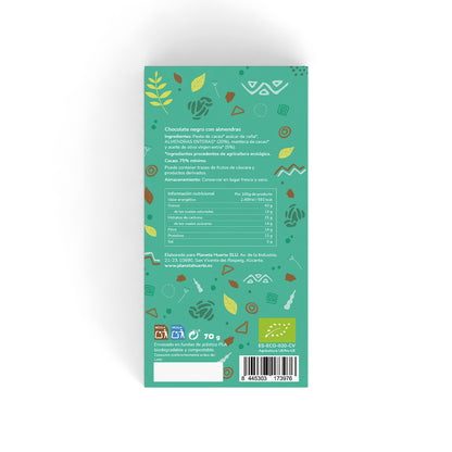 Barra de chocolate negro 75% com amêndoas ECO Planeta Huerto 70 g