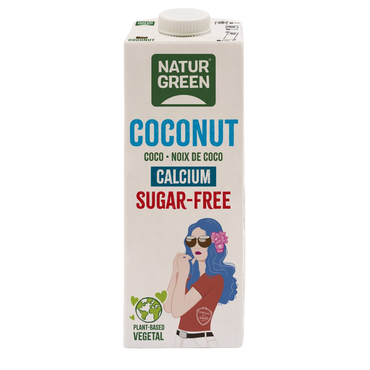 Embalagem de 6 bebidas vegetais de coco e cálcio sem açúcar NaturGreen 1 litro