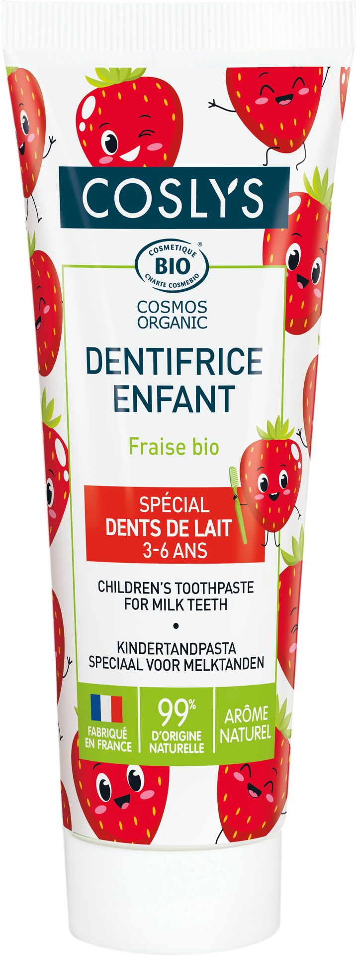 Pasta de dentes biológica Coslys morango para crianças 75 ml