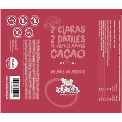 Barra energética PaleoBull de tâmaras, avelãs, reishi e cacau, 50 g