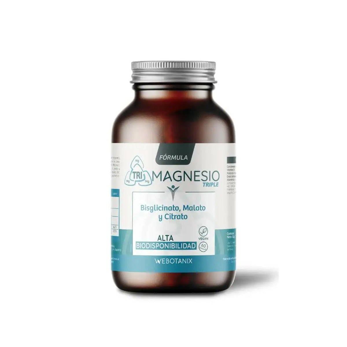 Fórmula Tripla de Magnésio (Bisglicinato, Malato e Citrato) Vegan, WeBotanix, 60 Cápsulas