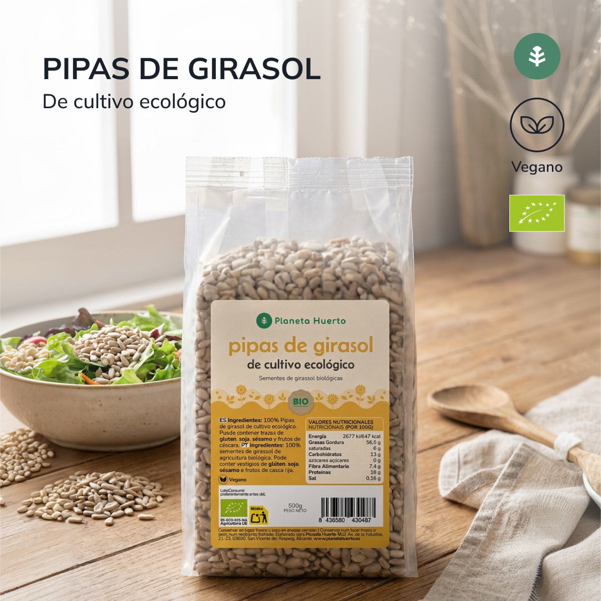 Sementes de Girassol Descascadas ECO Planeta Huerto 500 g