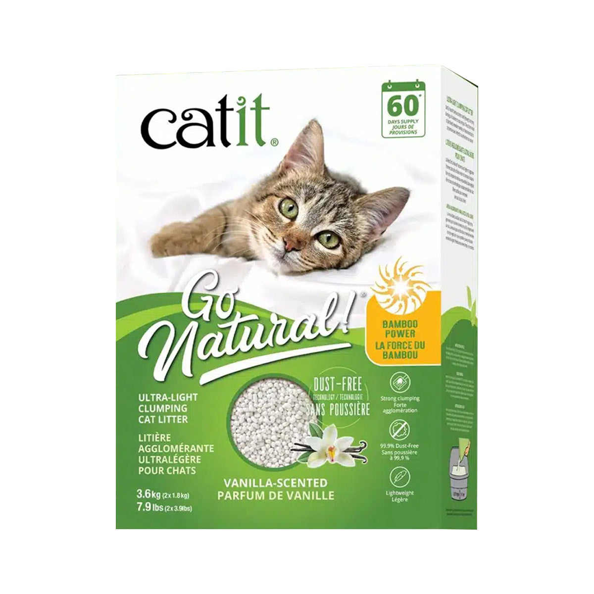 Arena aglomerante ecológica ultraligera de bambú aroma vainilla Go Natural! 1,4 kg Catit