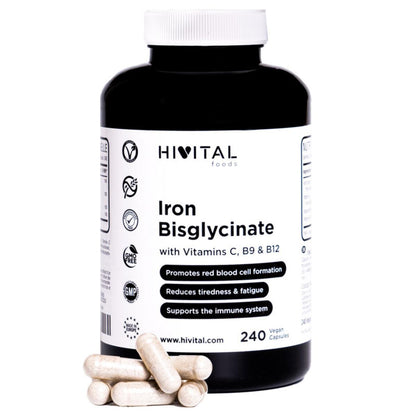 Ferro com vitaminas C, B12 e ácido fólico (B9) 240 cápsulas Hivital