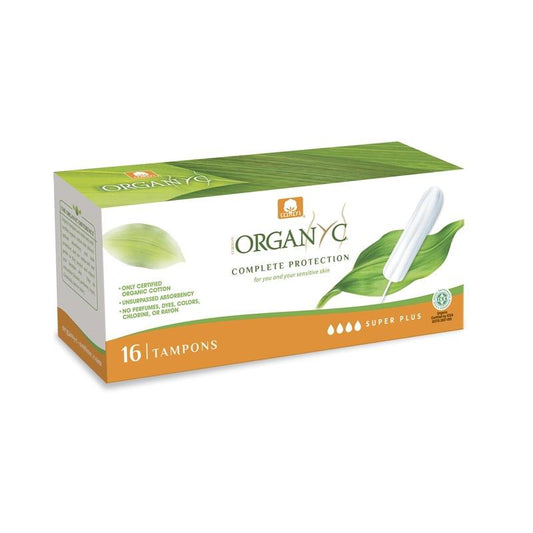 Tampões Super Plus 100% Algodão Biológico sem aplicador, Organyc, 16 unidades