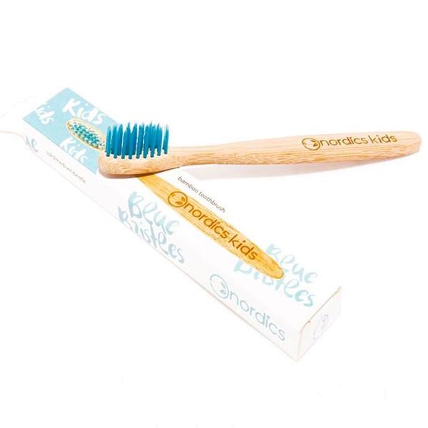 Escova de dentes de bambu Nordics Oral Care para criança, azul