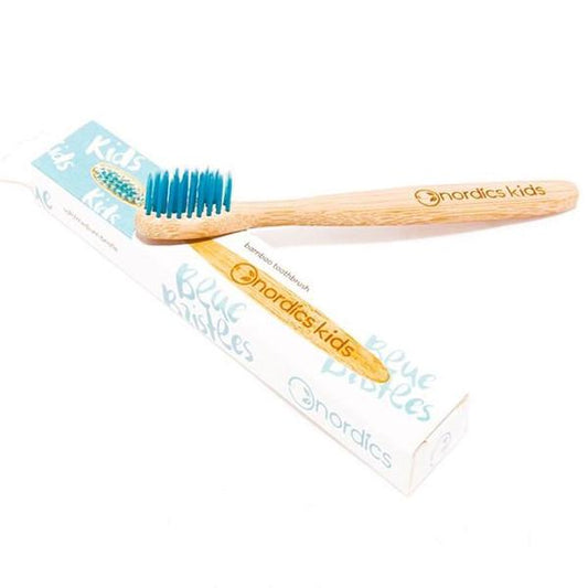 Escova de dentes de bambu Nordics Oral Care para criança, azul