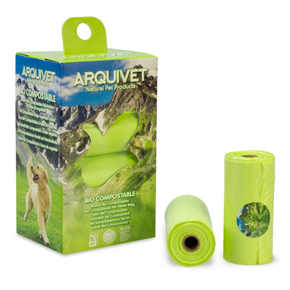 Sacos para excrementos compostáveis ​​Arquivet Bio 8 rolos x 15 sacos