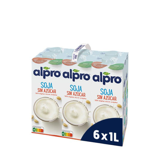 Embalagem de 6 bebidas de soja sem açúcar Alpro, 1 litro