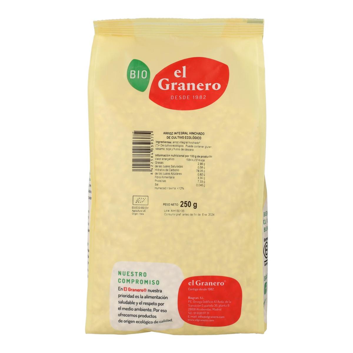 Embalagem de 2 Arroz Integral Tufado El Granero, 250 g 