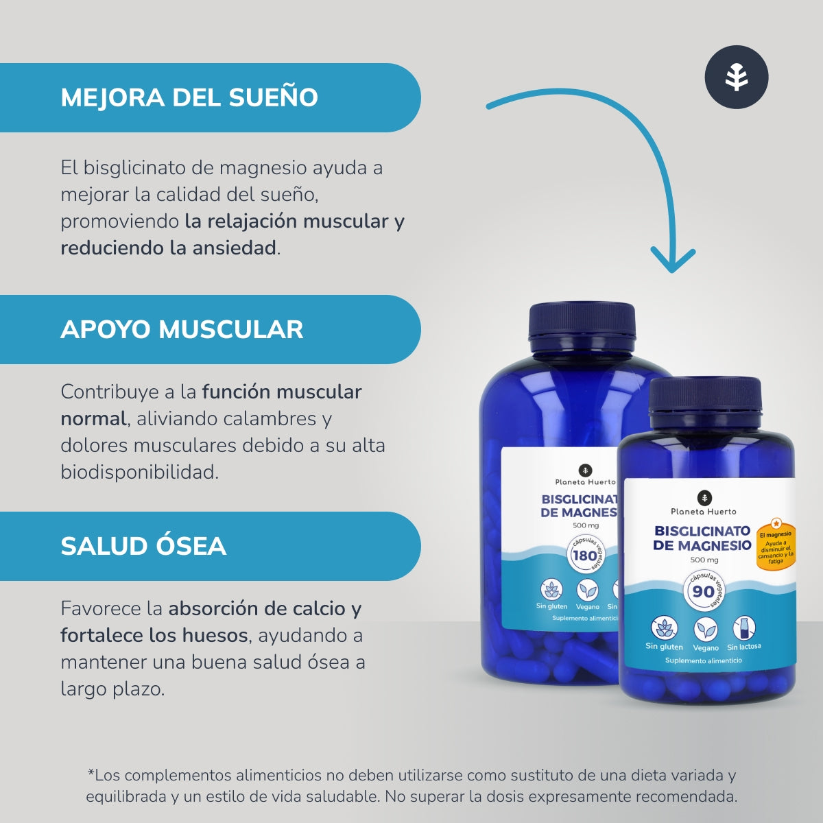 Bisglicinato de Magnésio 500 mg Planeta Huerto 180 cápsulas
