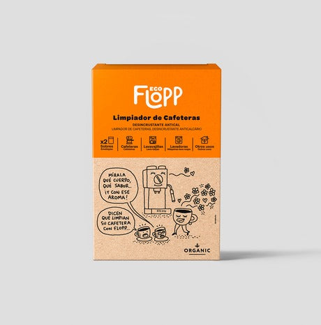 Embalagem de 2 produtos de limpeza para cafeteira - 1 caixa x 2 saquetas Flopp