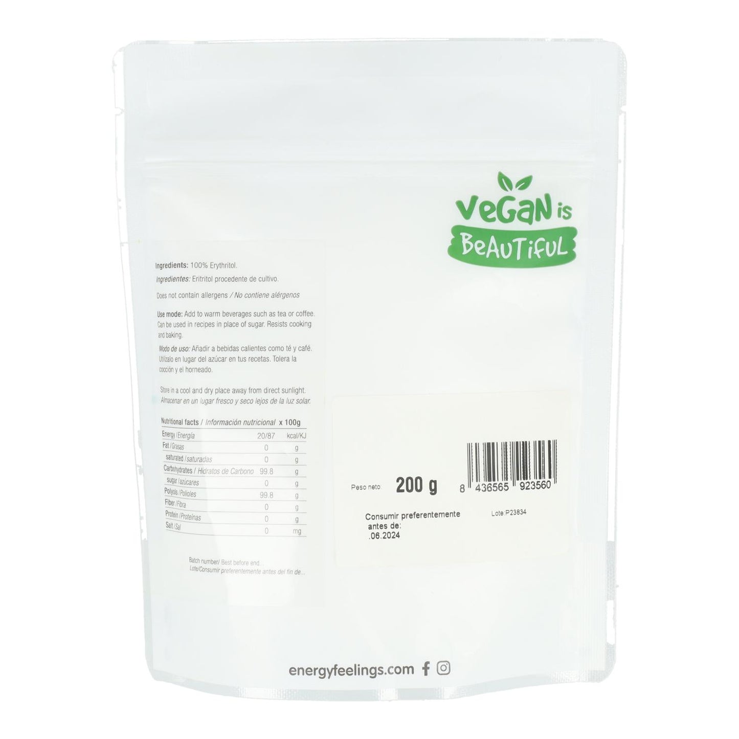 Pó de ERITRITOL: (200 g) Doypack