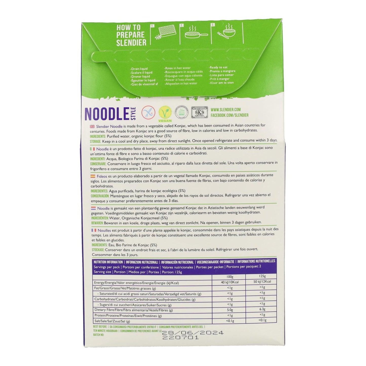 Macarrão Konjac orgânico Slendier 250 g