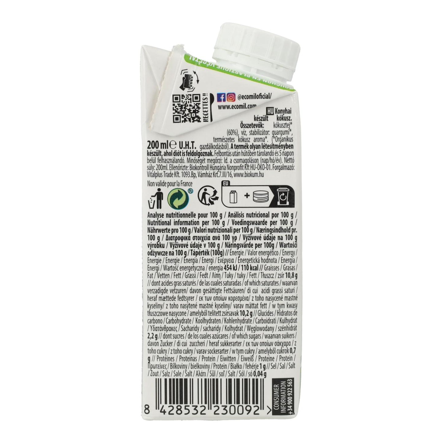 Preparação culinária Leite de Coco Cuisine Ecomil 200 ml