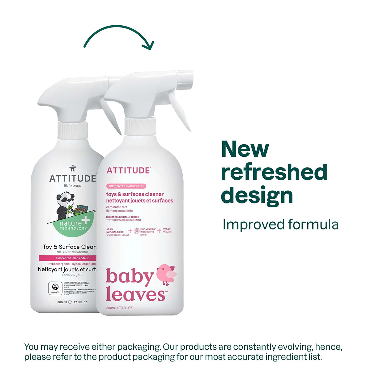 Limpador de brinquedos e superfícies sem fragrância ATTITUDE 800ml