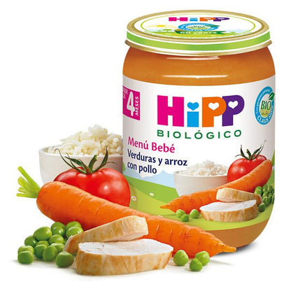 Pack de 3 frascos de legumes biológicos e arroz com frango a partir dos 4 meses HiPP 190 grHiPP
