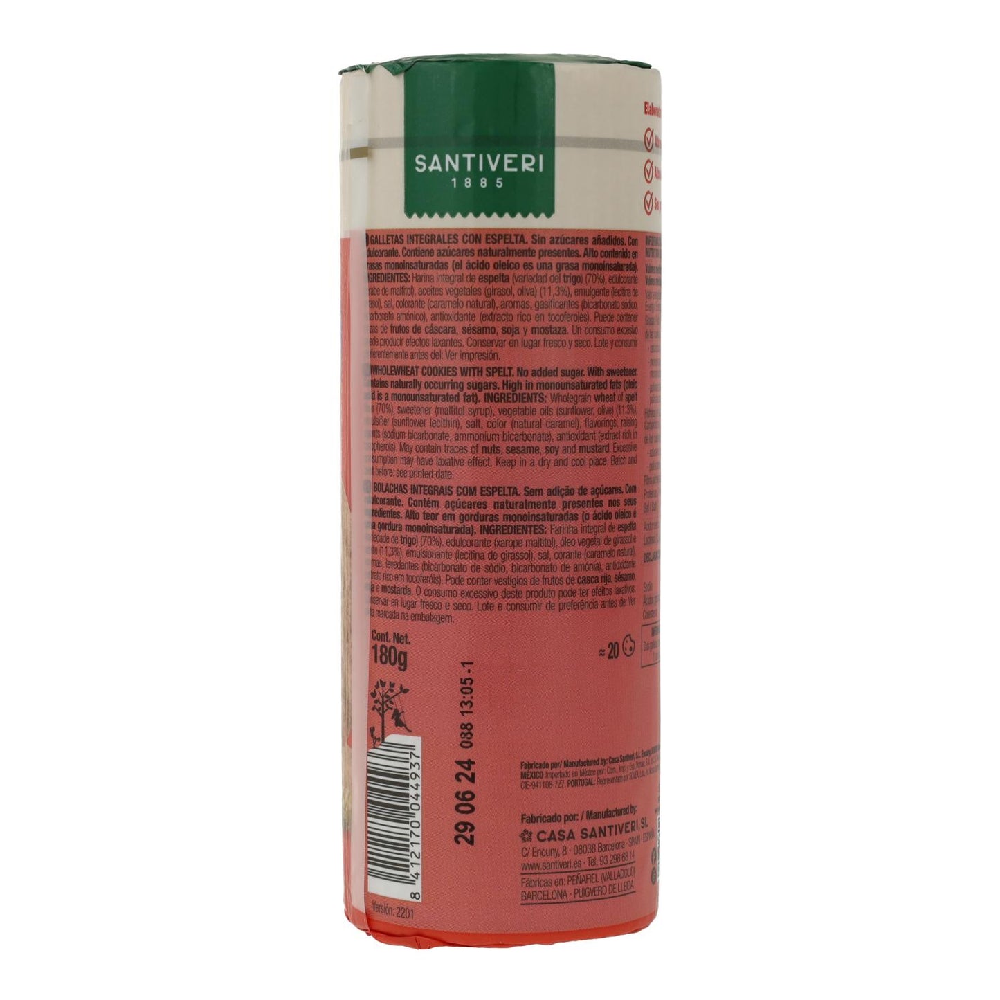 Bolachas integrais de espelta Santiveri 0% açúcares 180 g