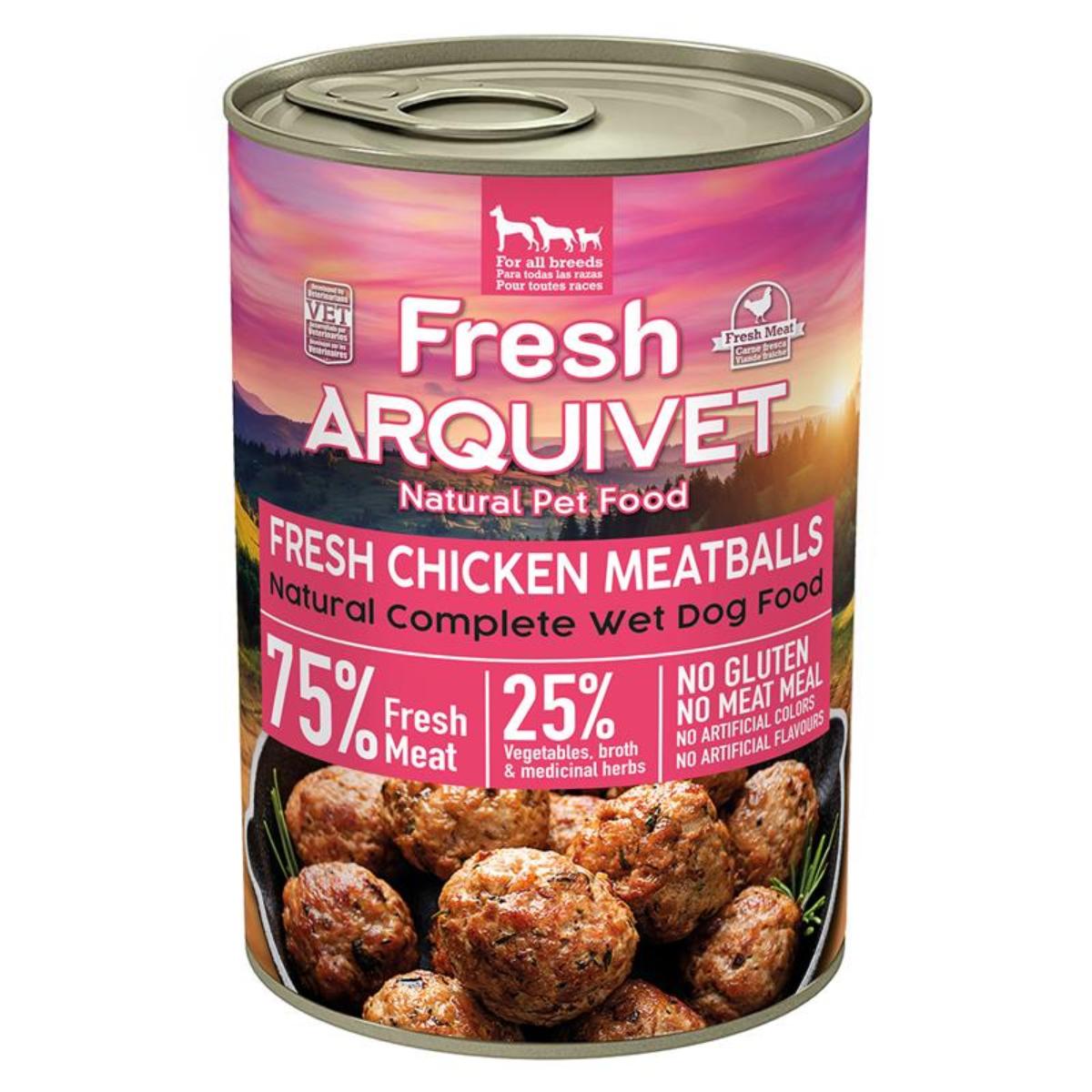 Almôndegas de Frango Fresco Arquivet 400 g Ração húmida para cães com frango, cenoura e ervilha