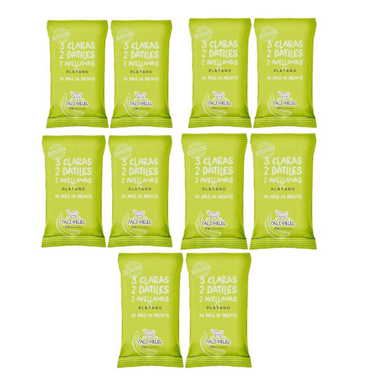 Embalagem de 10 barras energéticas PaleoBull com tâmaras, avelãs e banana, 50 g