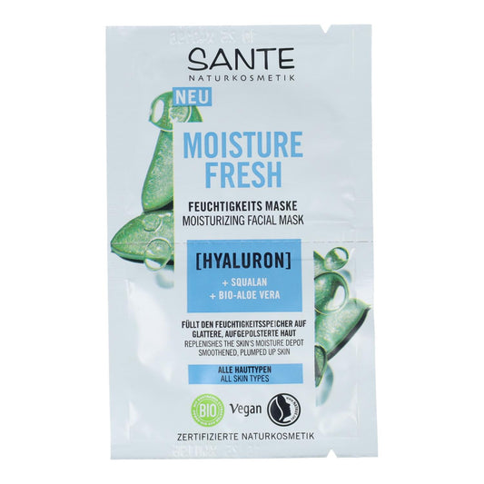 Máscara de hidratação fresca com ácido hialurónico e aloé vera, Sante 2 x 4 ml